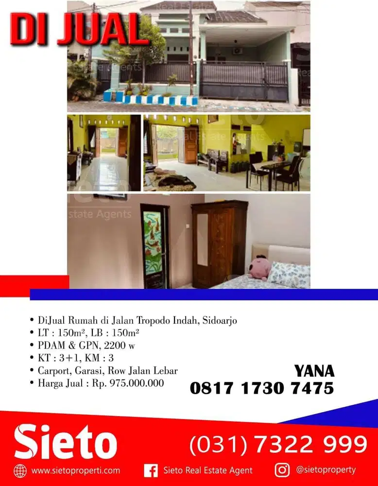 DiJual Rumah di Jalan Tropodo Indah, Sidoarjo