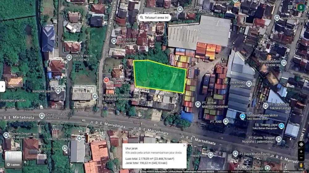 Dijual tanah keras di JL RE Martadinata Palembang