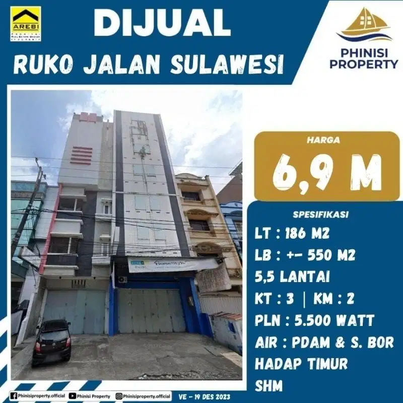 DIJUAL RUKO MURAH SUDAH 5,5 LANTAI DI JALAN SULAWESI COCOK BUAT USAHA