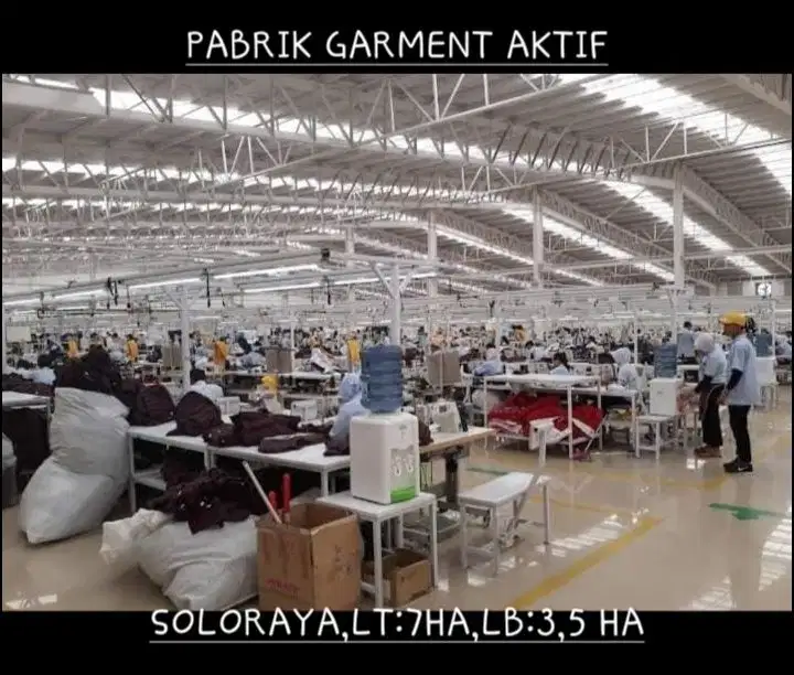 DIJUAL PABRIK GARMENT AKTIF DI SUKOHARJO, SOLORAYA