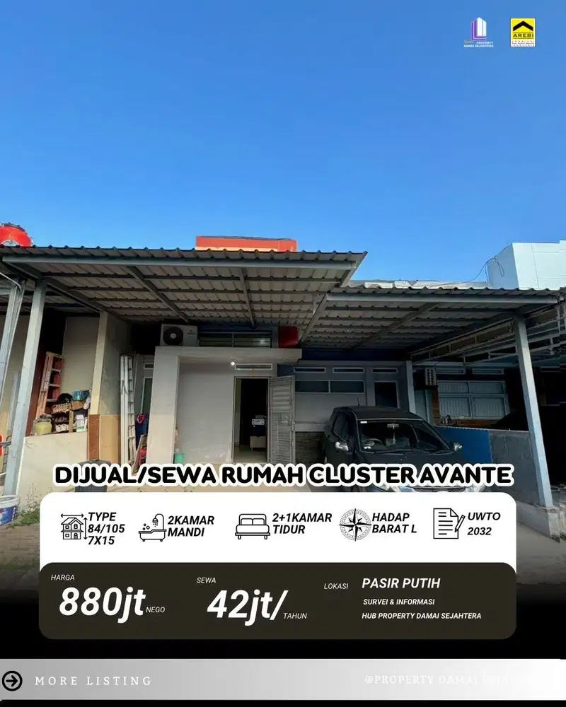 Dijual/ Sewa Cepat ‼ Cluster Avante Pasir Putih