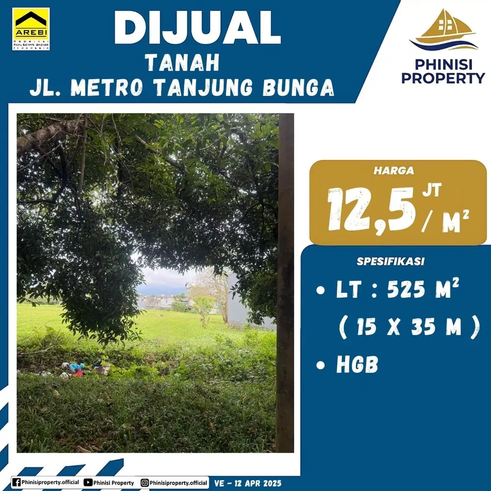 DIJUAL Tanah di Jalan Poros Metro Tanjung Bunga