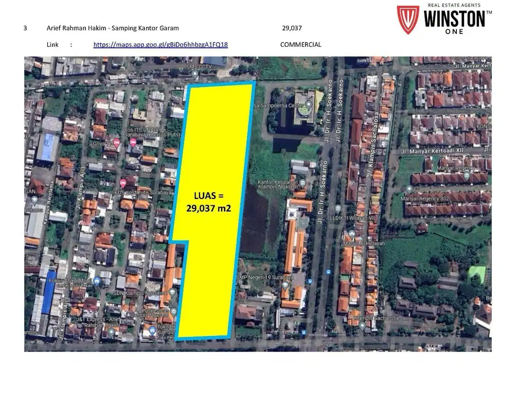 Dijual Tanah Komersial Arief Rahman Hakim cocok Rumah Sakit Gedung