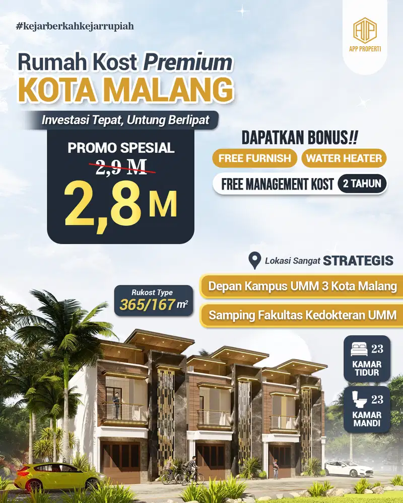 RUMAH KOS 23 KT & 23 KM MURAH DEPAN  KAMPUS UMM KOTA MALANG