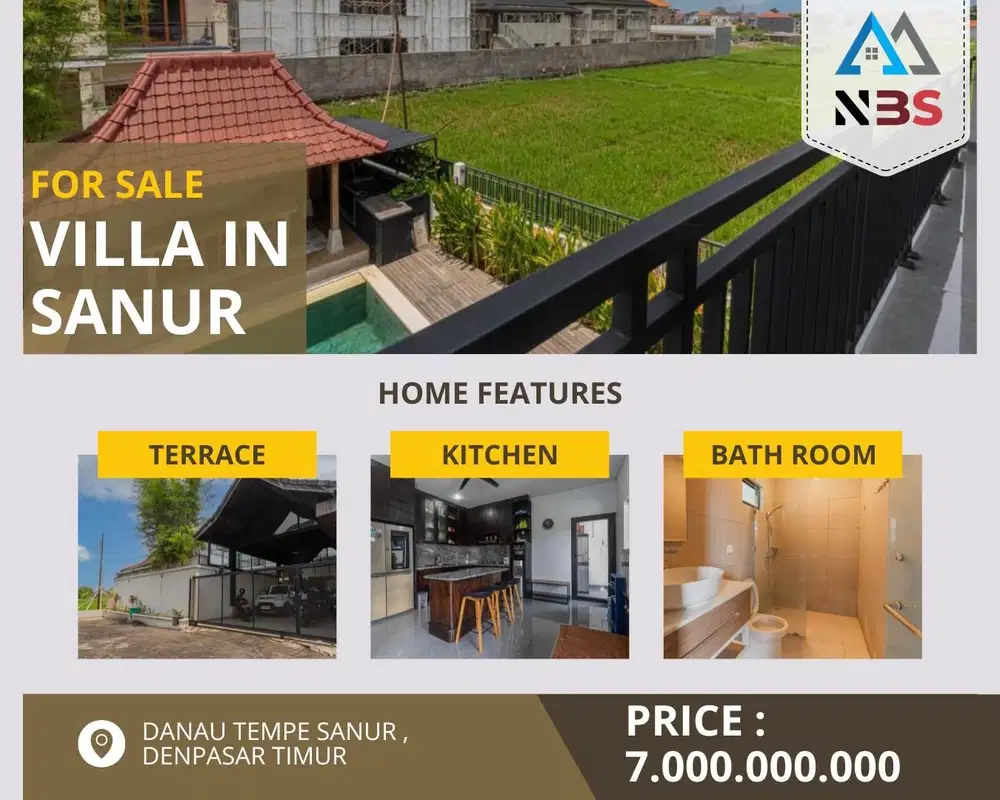 DIJUAL VILLA VIEW SAWAH LOKASI TENANG & NYAMAN DI DANAU TEMPE SANUR