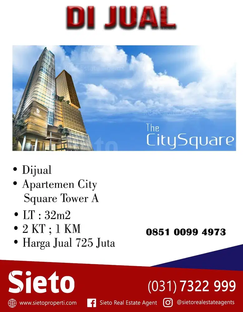 PROMO  Dijual Apartemen City Sqaure Tower A
