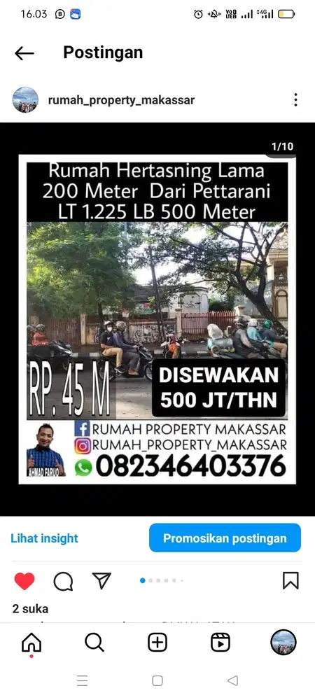 DIJUAL  ATAU DISEWAKAN Rmh Hertasning Lama 200 Mtr dr Pettarani 1.225M