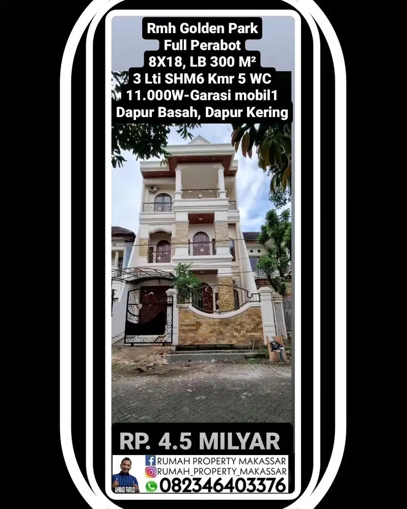 Trn Hrg Golden Park+ Full Perabot 8X18,Luas Bangunan 300 M² 3 Lti SHM