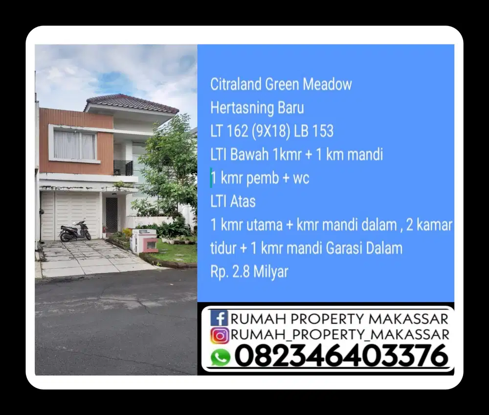 Citraland Green  Meadow  Hertasning Baru  LT 162 (9X18) LB 153 LTI Bawa