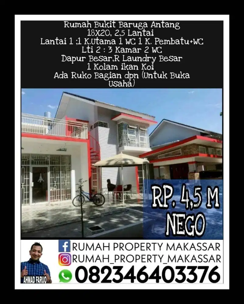 Rumah Bukit Baruga Antang 18X20, 2,5 Lantai  Lantai 1 ; 1 Kamar Utama