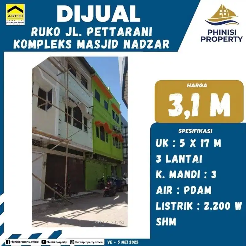 DIJUAL RUKO 3 LANTAI DI PETTARANI CUMA 3 M