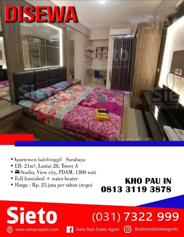Disewa 
Apartemen balehinggil  Surabaya