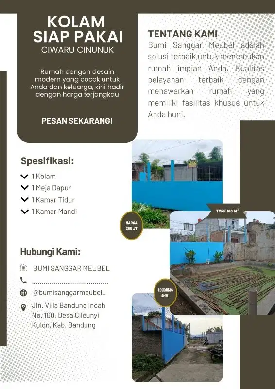 Dijual kolam cinunuk ciwaru lokasi strages