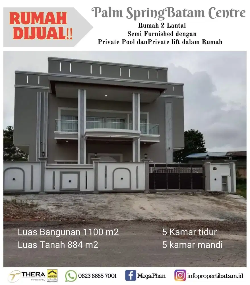 Rumah dijual Semi furnished Private pool private lift di palm spring