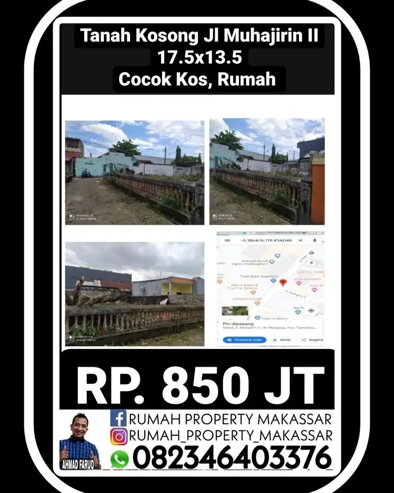 Tanah Kosong Jl Muhajirin II  17.5X13.5  cck kos Rumah Tinggal Dkt UNM
