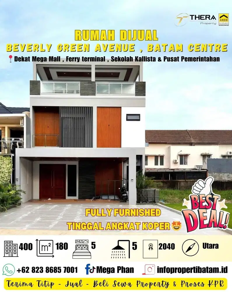 Dijual Rumah 3 Lantai Fully furnished di beverly Batam centre