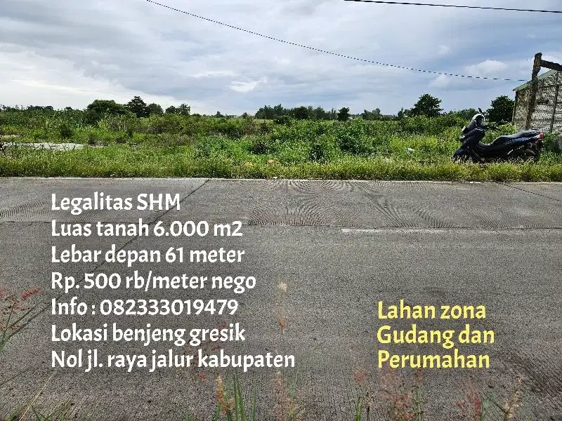 Termurah lahan zona gudang nol jl raya benjeng gresik