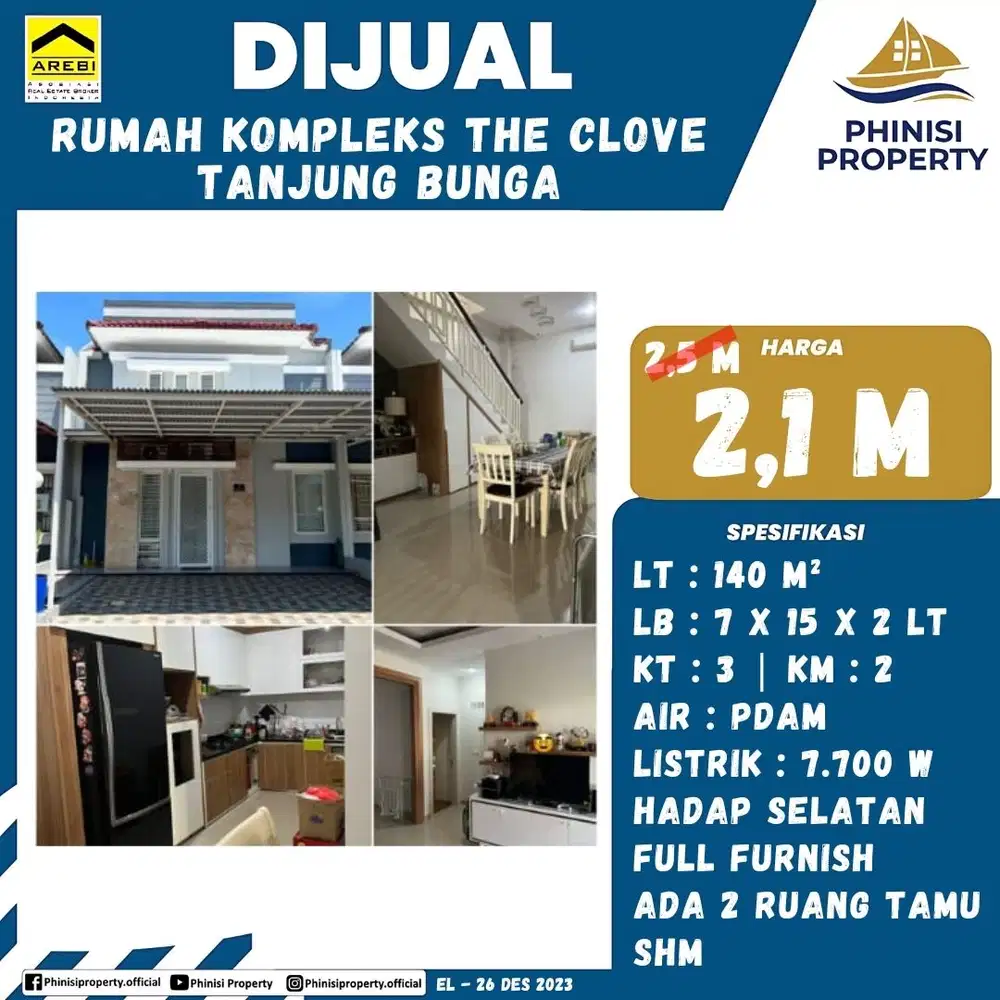 DIJUAL Rumah Full Furnish harga Murah di The Clove Tanjung Bunga