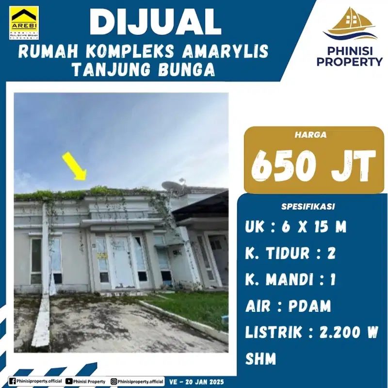 DIJUAL RUMAH MURAH DI KOMPLEKS AMARYLIS TANJUNG BUNGA