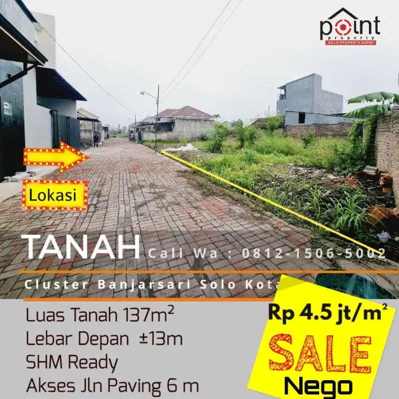 Tanah Kavling 137m² Siap Bangun Dalam Cluster Solo