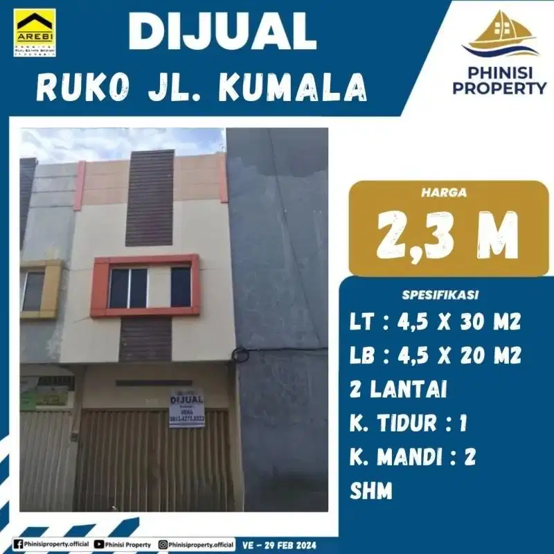 RUKO DIJUAL DIPUSAT KOTA MAKASSAR JALAN KUMALA STRATEGIS