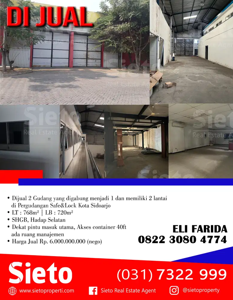 Dijual 2 Gudang yang digabung menjadi 1 di Gudang Safe&lock