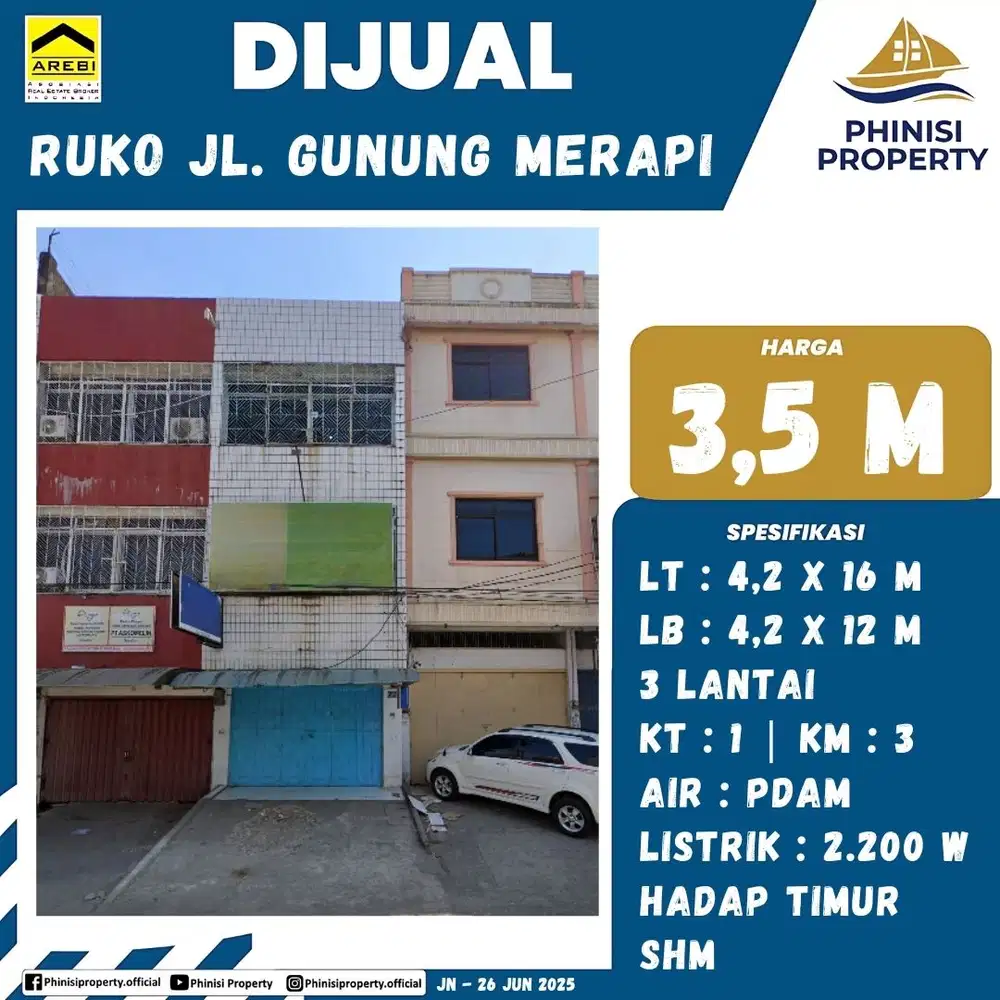 DIJUAL Ruko tengah Kota di Jalan Gunung Merapi