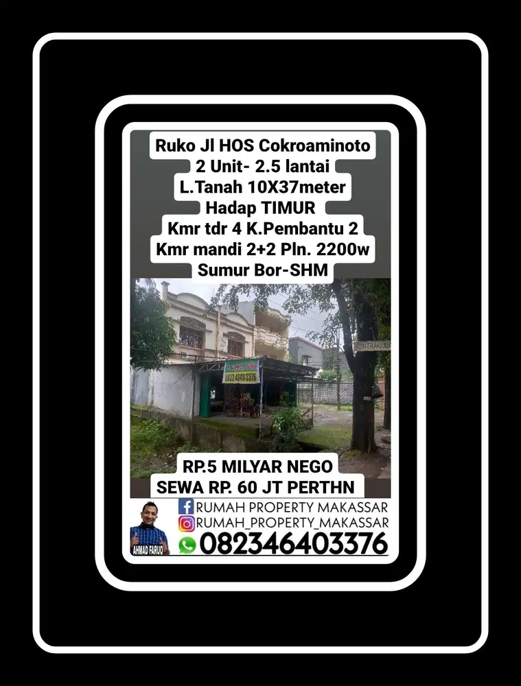 Ruko Jl HOS Cokroaminoto Gowa 2 Unit L.Tanah 10X37M² Tingkat 2.5 lt