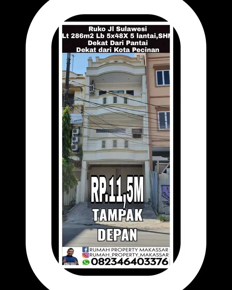 Turun Harga Ruko Jl Sulawesi-4.5 Lantai Lt 286m2 Lb 5 x 48X5 SHM