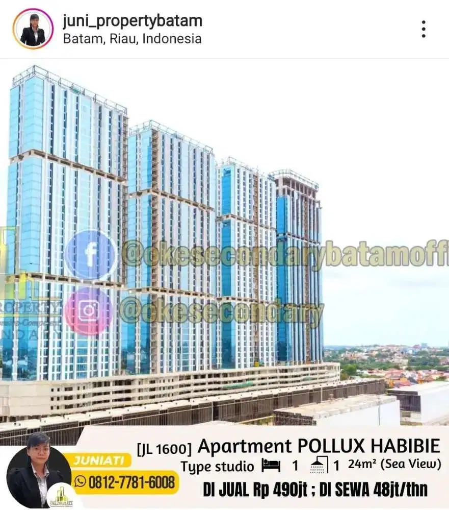 DISEWAKAN APARTMENT POLLUX HABIBIE TYPE STUDIO