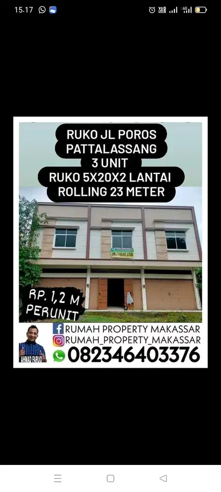 Ruko Jl Poros Pattalassang 3 Unit  Ruko 5X20X2 Lantai  Rolling 23 Mete