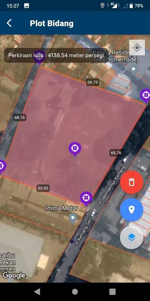 Tanah kosong di pinggir jalan jatimakmur pondok gede bekasi LT.4120m