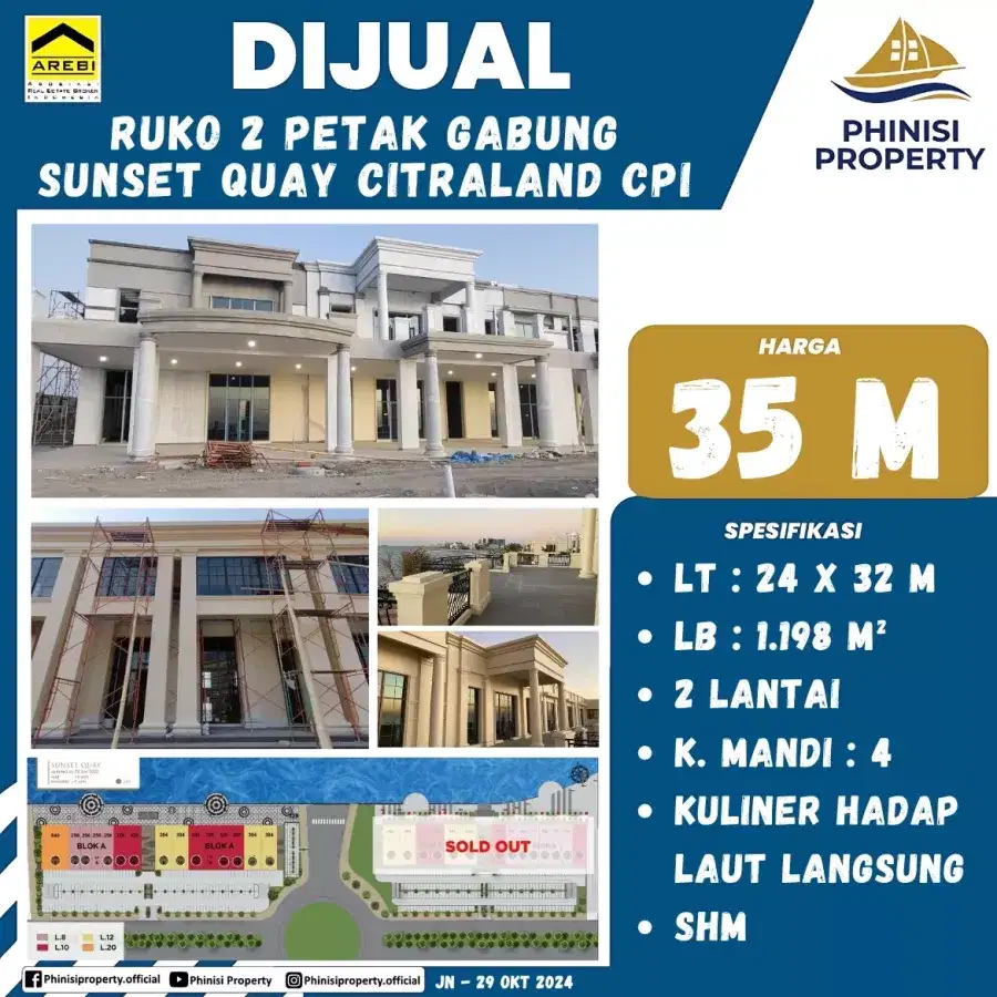 DIJUAL 2 Petak Ruko Sunset Quay CPI