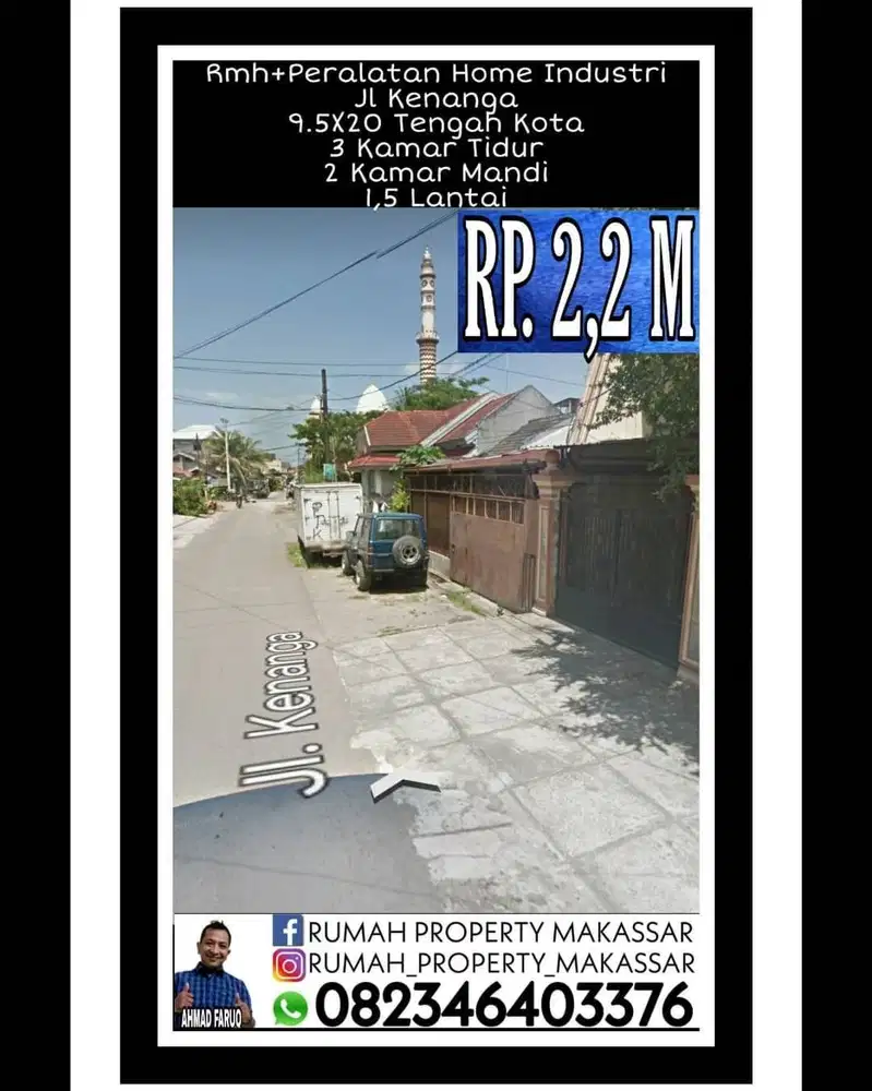 Turun Harga Rmh+Peralatan Home Industri Jl Kenanga 9.5X20 Tengah Kota