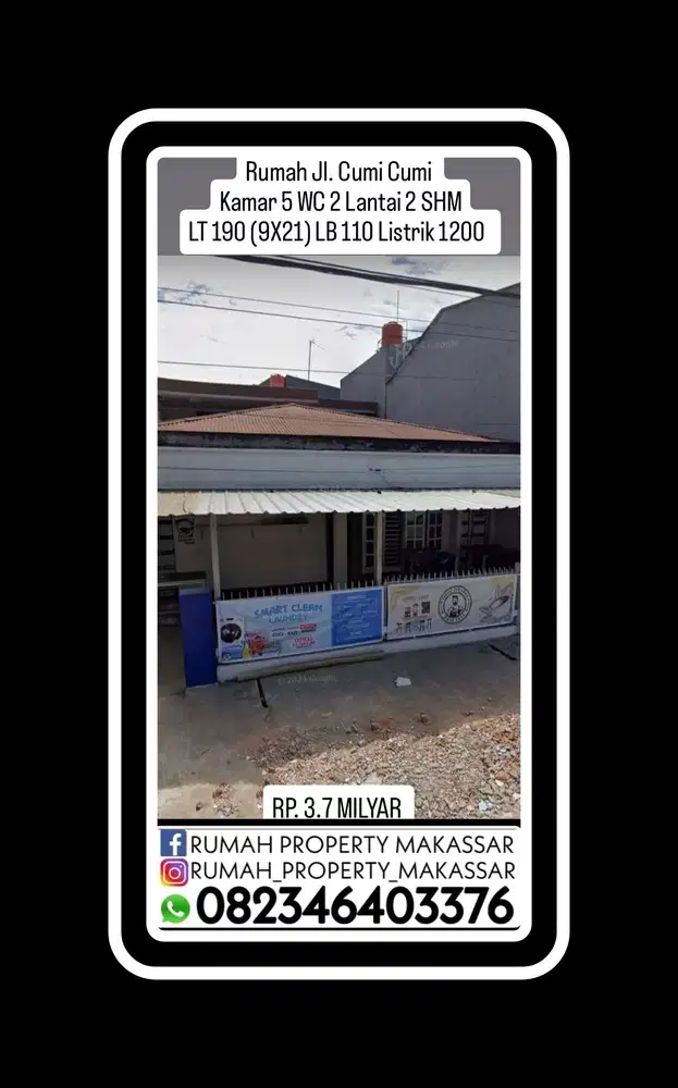 Rumah Jl. Cumi Cumi  Makassar  Jumlah kamar 5 Jumlah WC 2 Brp lantai 2