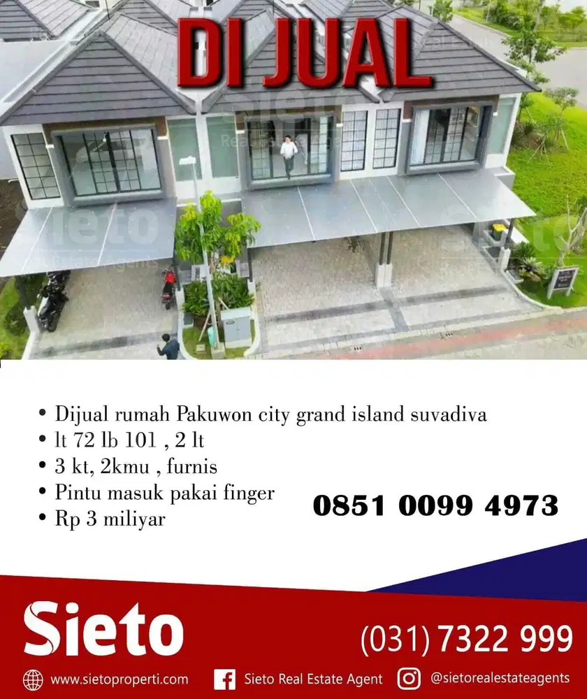 PROMO  Dijual Rumah Pakuwon City Grand Island Suvadiva, Harga 3M