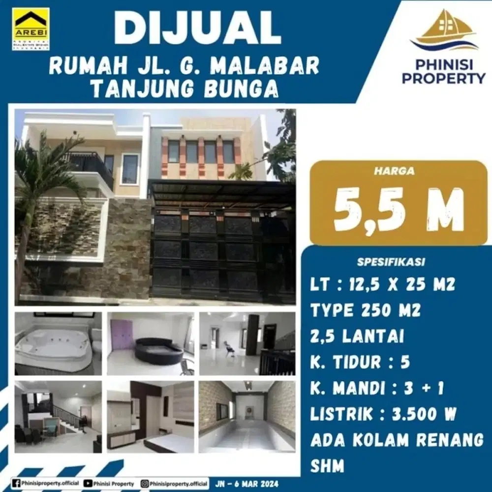 DIJUAL Rumah Besar ada Kolam Renang Jl. Gunung Malabar Tanjung Bunga