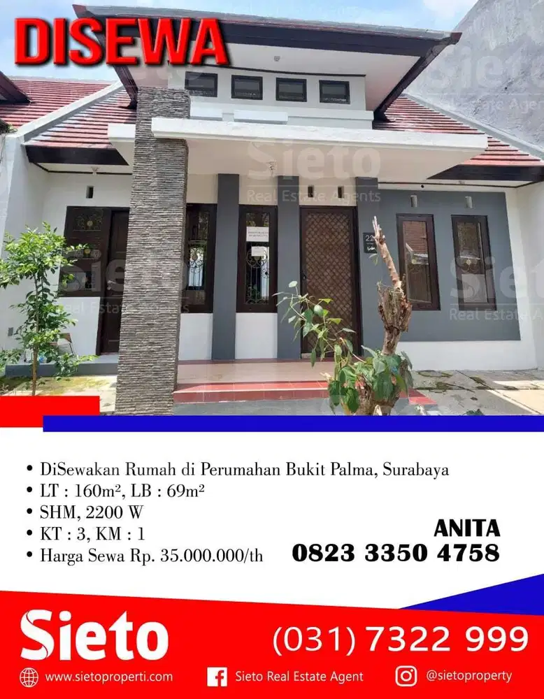 DiSewakan Rumah di Perumahan Bukit Palma, Surabaya