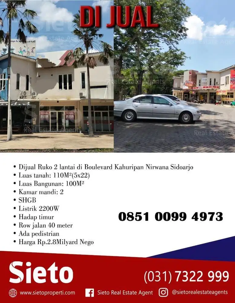 PROMO  Dijual Ruko 2 lantai di Kahuripan Nirwana Sidoarjo, Harga 2,8M