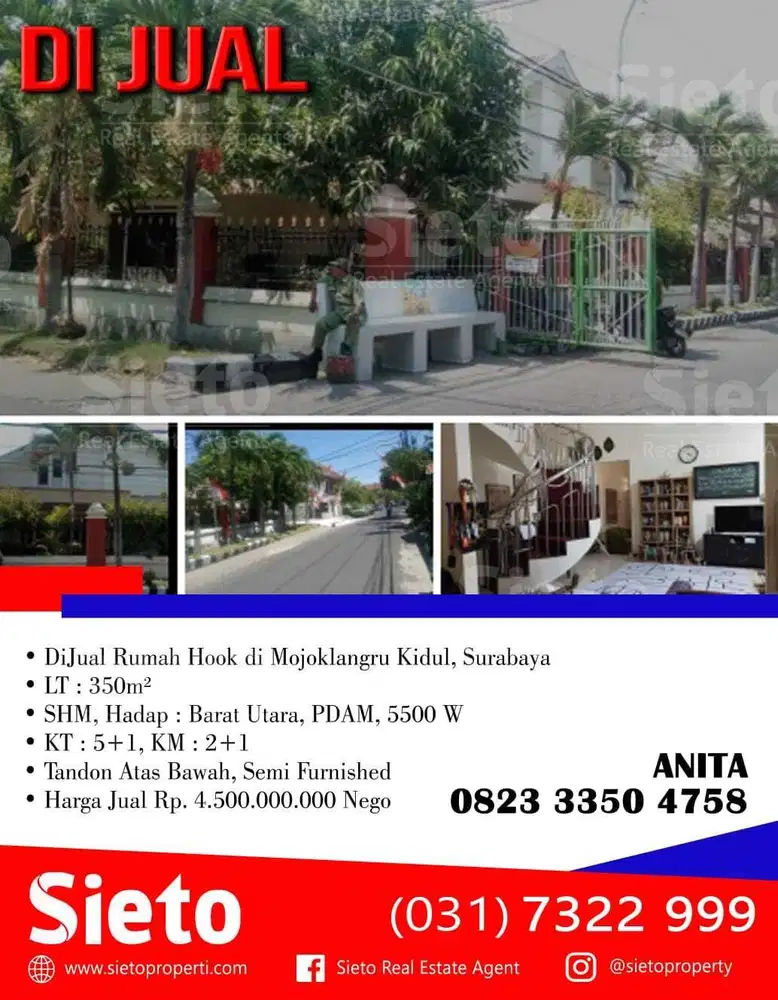 DiJual Rumah Hook di Mojoklangru Kidul, Surabaya