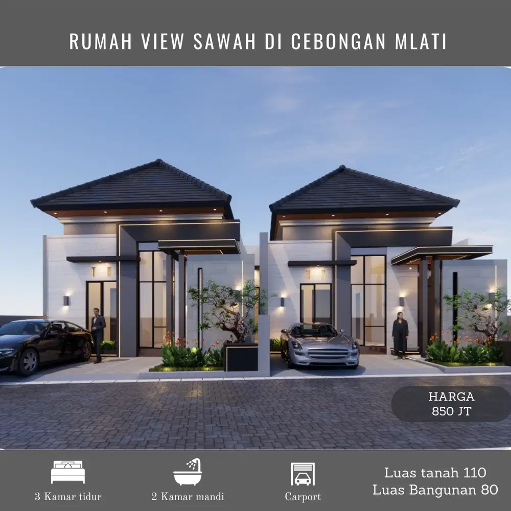 RUMAH MODERN MINIMALIS VIEW SAWAH DEKAT PASAR CEBONGAN