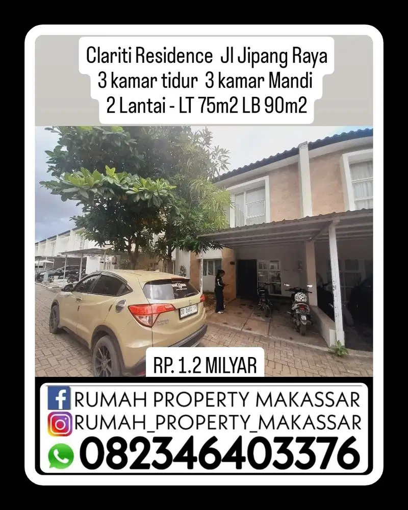 Clariti Residence Jl Jipang Raya 3 kamar tidur  3 kamar Mandi  2 Lti