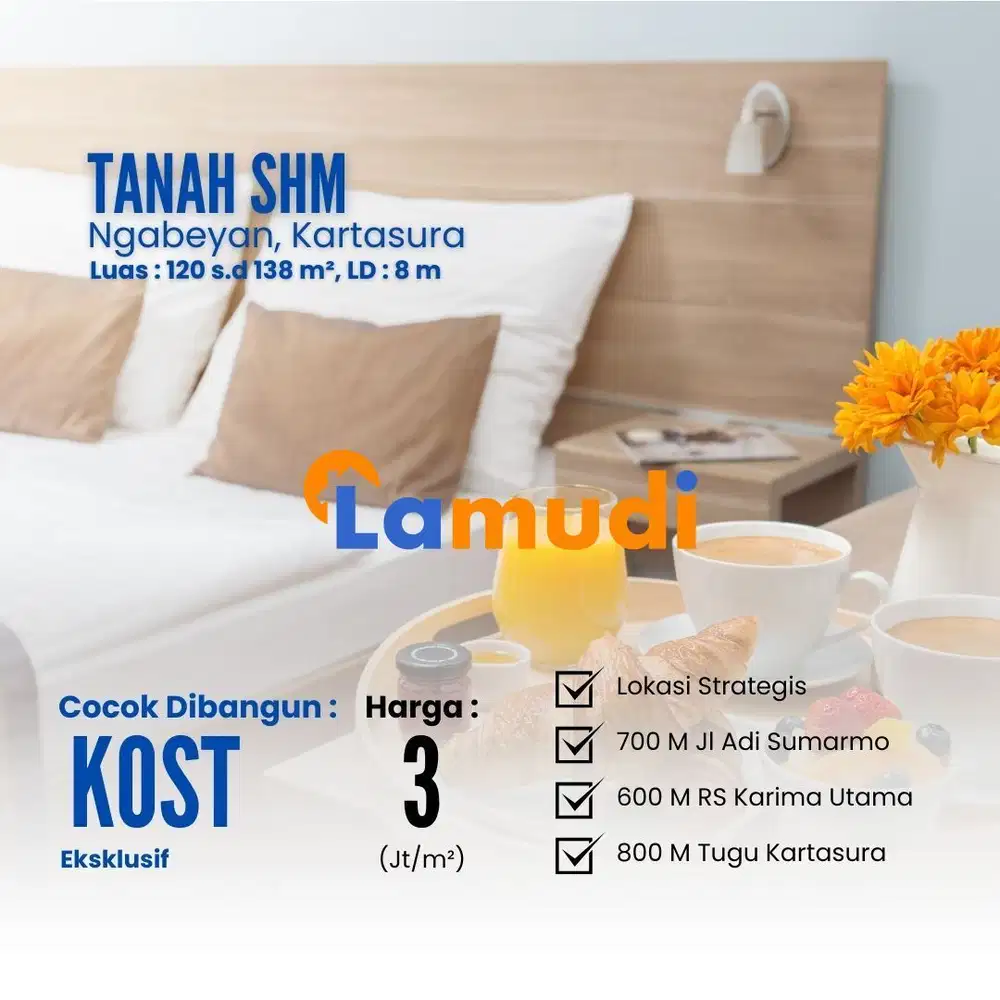 Jual Tanah Solo, 400 meter Tugu Kartasura, Siap AKAD Notaris