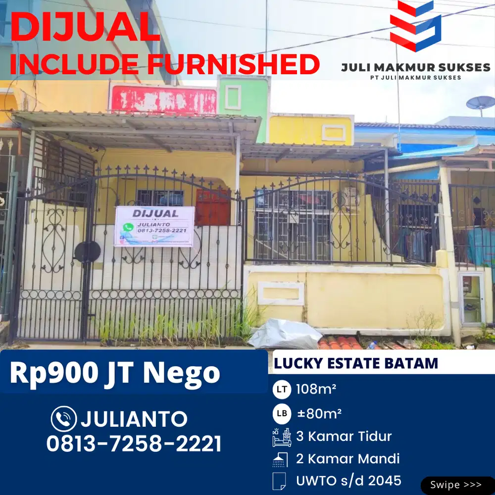 Dijual Rumah 1 Lantai di Lucky Estate Batam