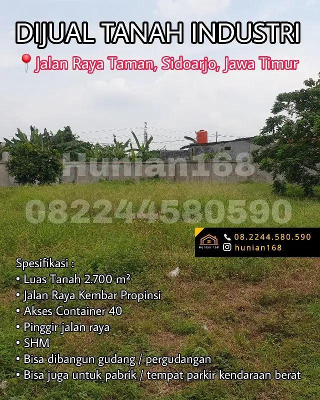 Tanah Gudang Industri Pabrik Jalan Raya Taman Sepanjang Sidoarjo