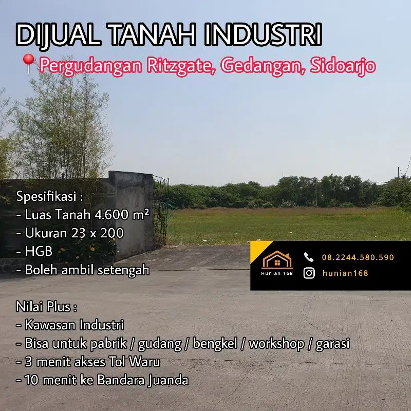 Tanah Gudang Industri Gedangan Ritzgate Industrial Park GIP Sidoarjo