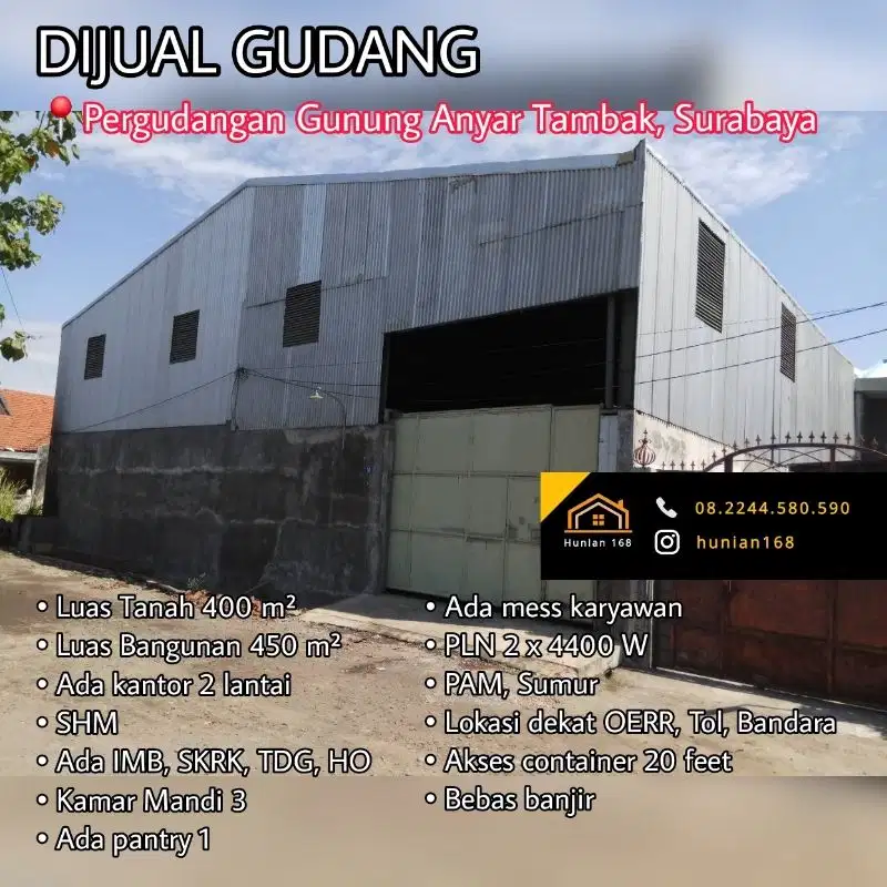 JUAL SEWA Gudang Gunung Anyar Tambak Merr Surabaya Timur Rungkut