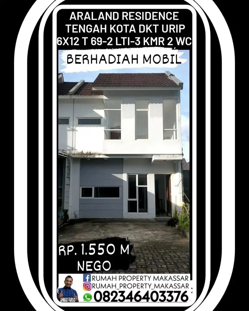 AraLand  Residence  Tengah Kota 6X12 T 69- 2 Lantai Dkt Pintu Tol Reform