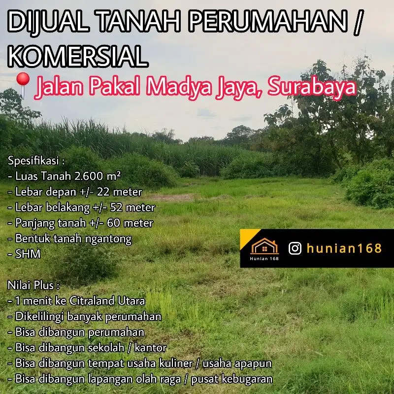 Tanah Perumahan Komersial Jalan Raya Pakal Madya Jaya Made Surabaya