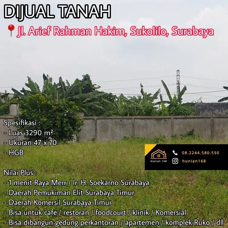 Tanah Kavling Developer Hotel Raya Arief Arif Rahman Hakim Surabaya